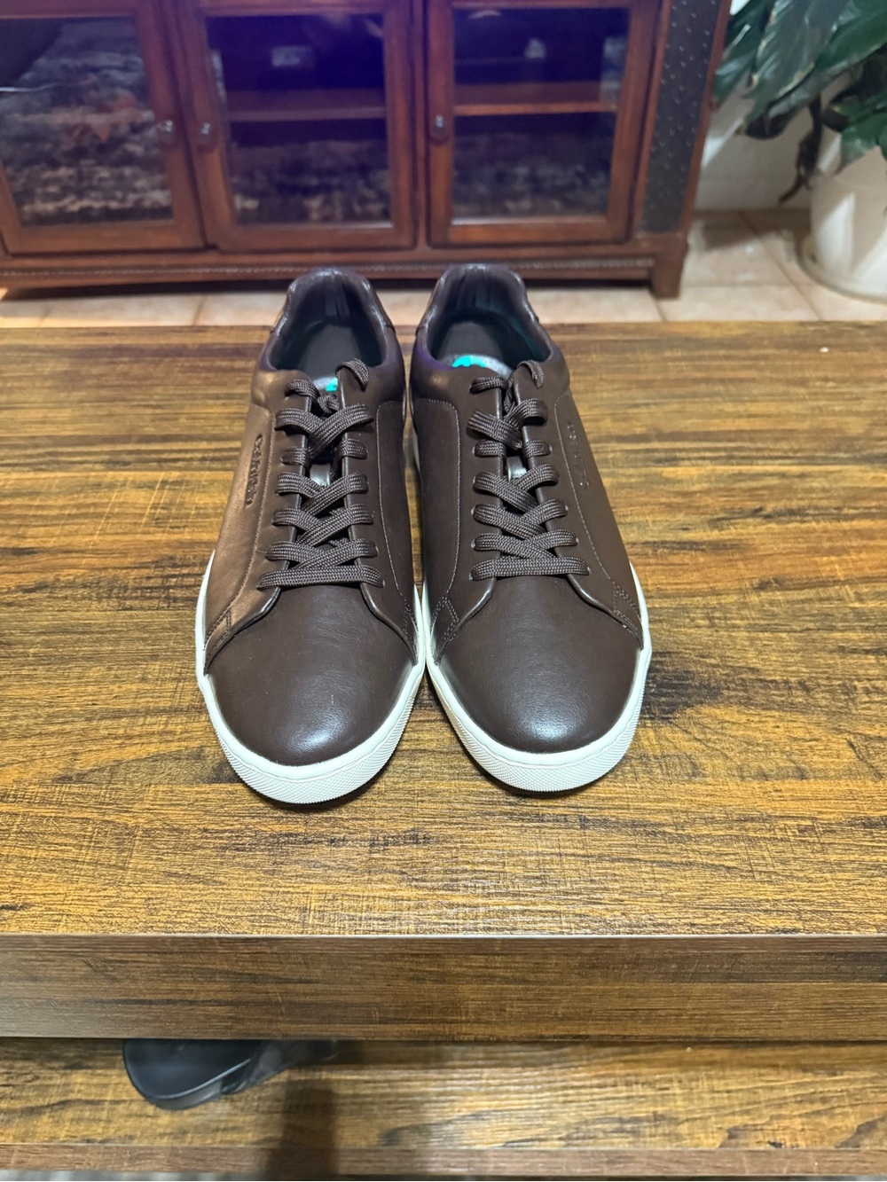 Calvin Klein Brown Leather Low-Top Sneakers with White Sole